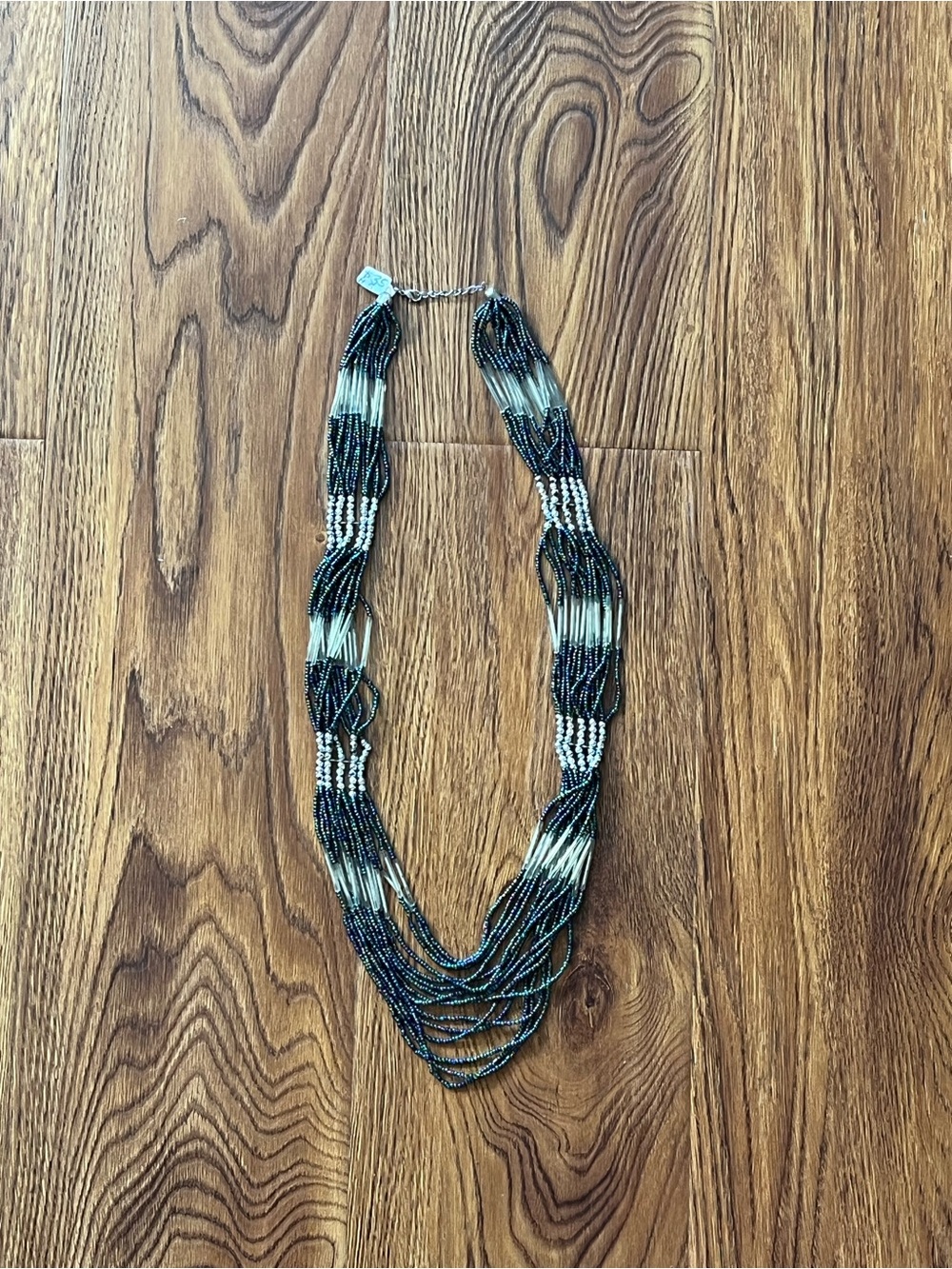 Multi-Strand Glass Bead Necklace in Black and White